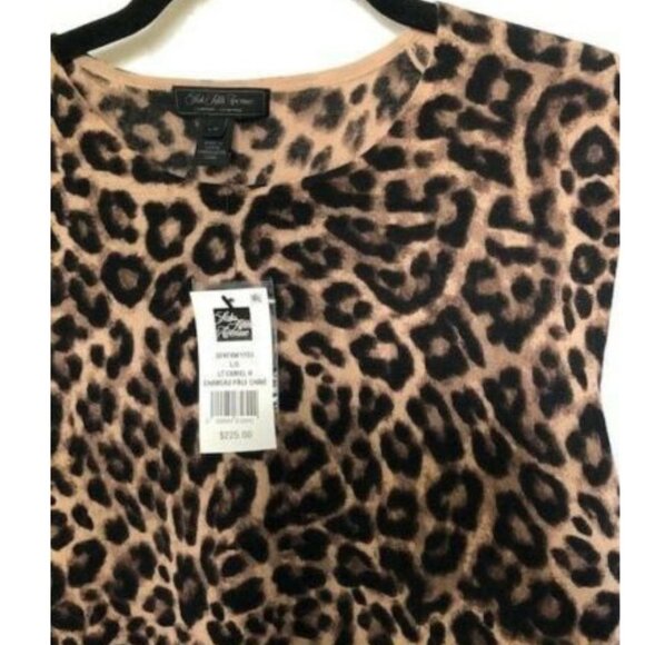 Saks Fifth Avenue Cashmere Leopard Print Shell Top Brown Sleeveless L - Picture 4 of 7